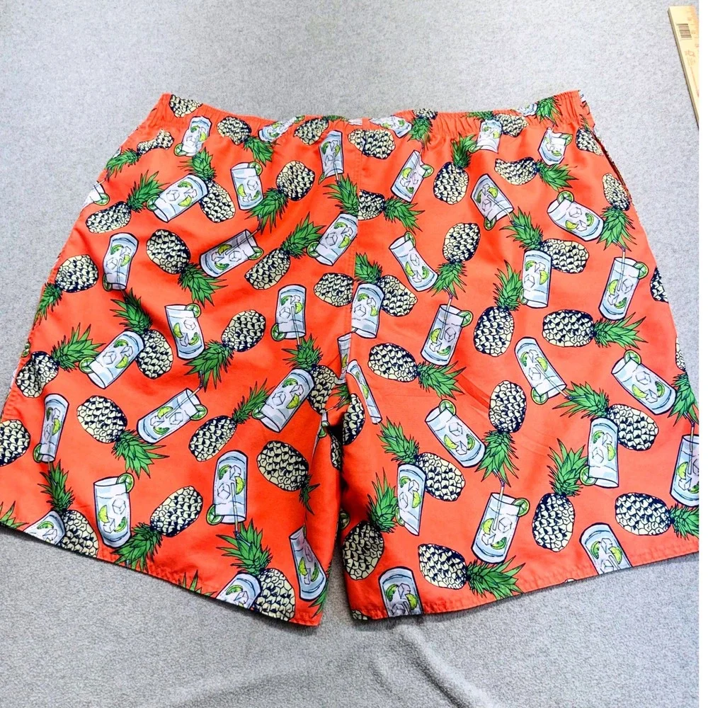 Island Passport 3XL Mens Swim Trunks Pineapple Cocktail Print Mesh Lined Orange